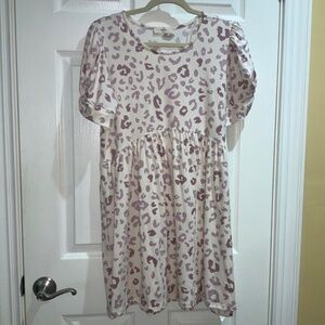 Entro leopard print babydoll mini dress Sz M short sleeve knot detail New